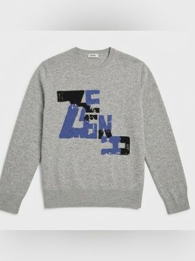 Zegna Gray Crewneck Sweater with Blue Graphic